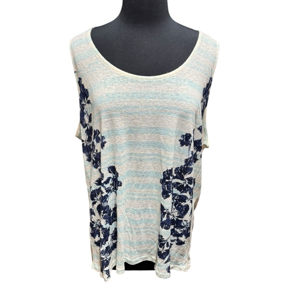 Symple NYC Floral Stripe Sleeveless Knit Tank Top Size 1X Loose Fit